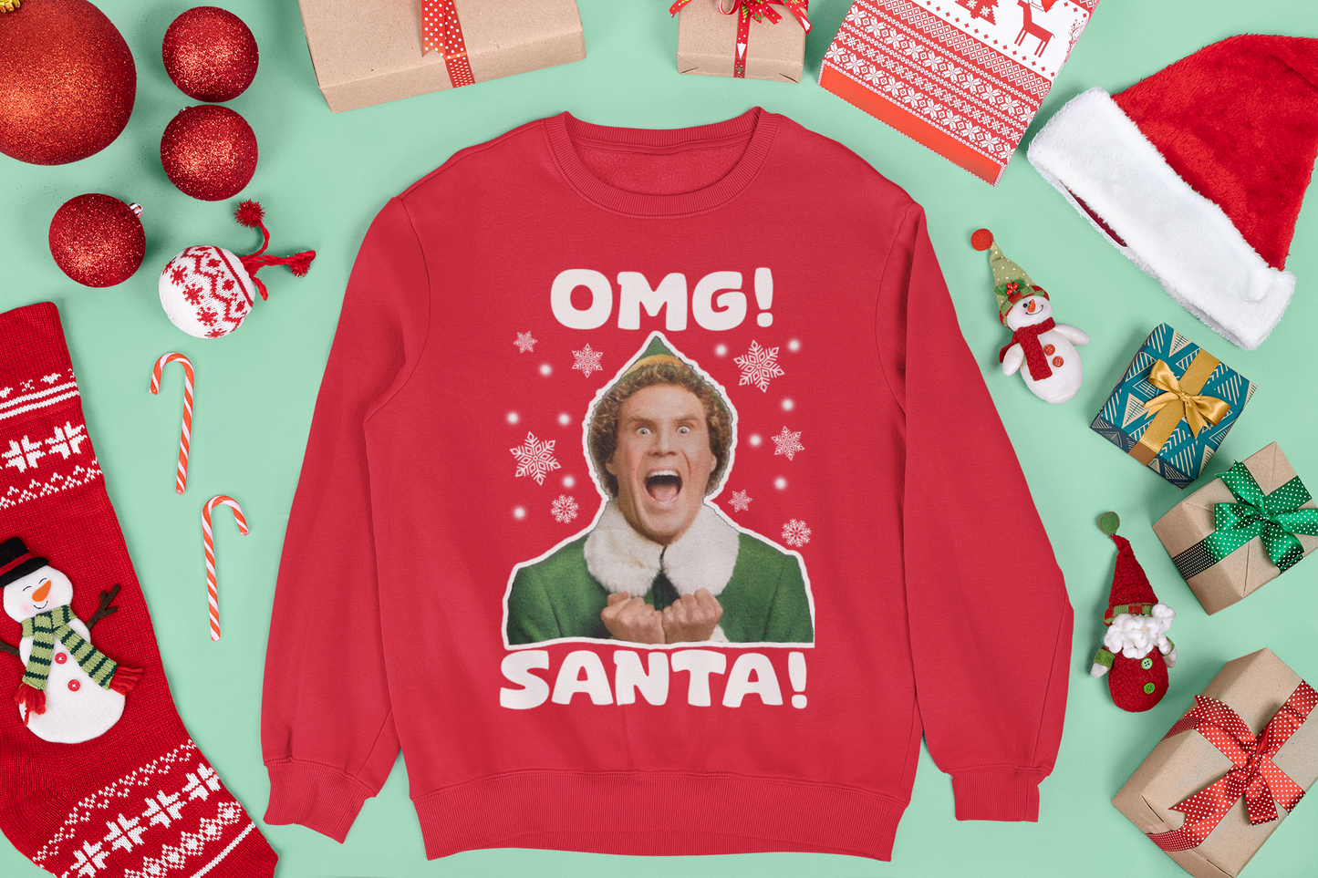 OMG SANTA BUDDY THE ELF CHRISTMAS JUMPER