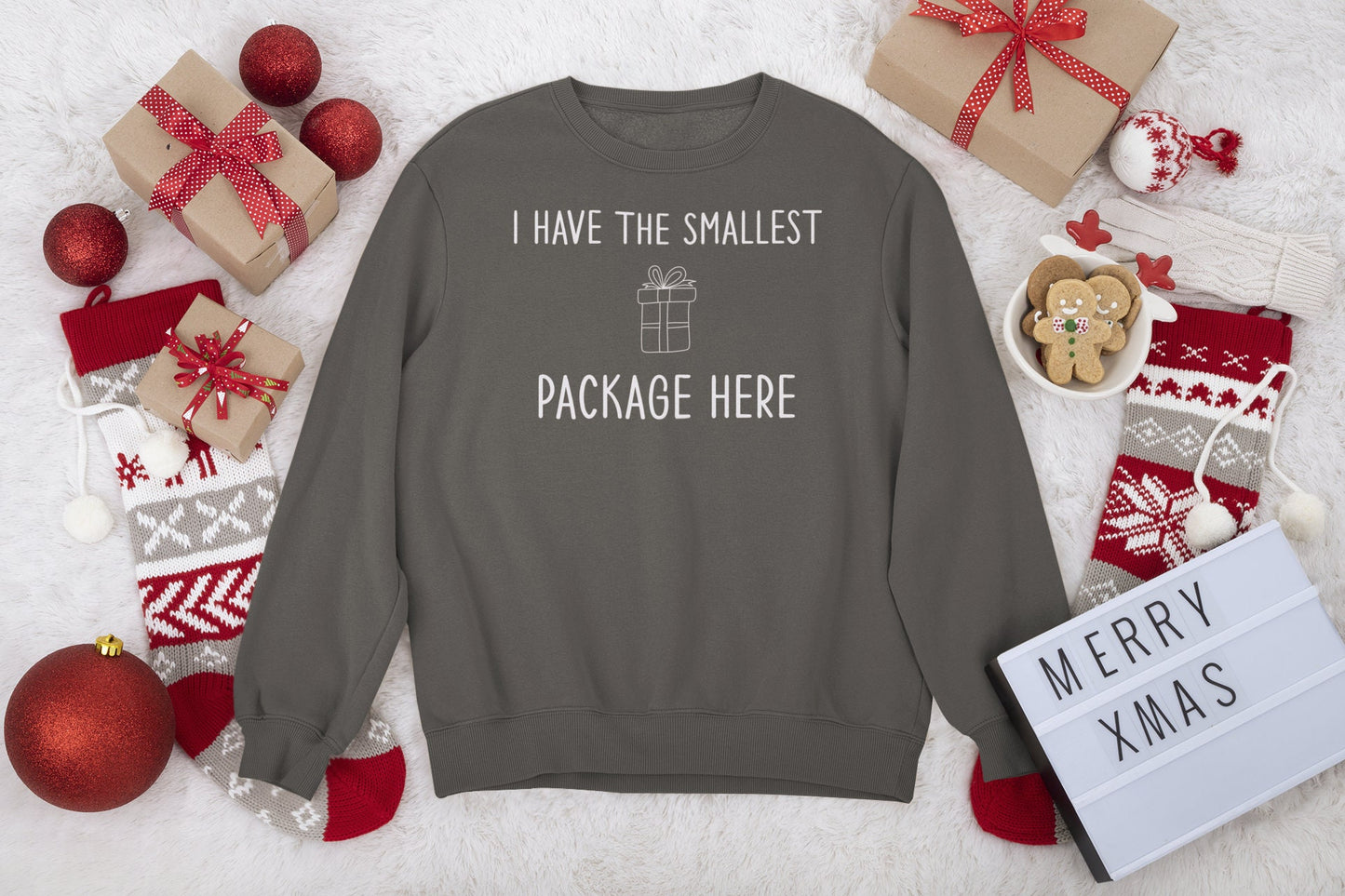 I HAVE THE SMALLEST PACKAGE HERE CHRISTMAS JUMPER