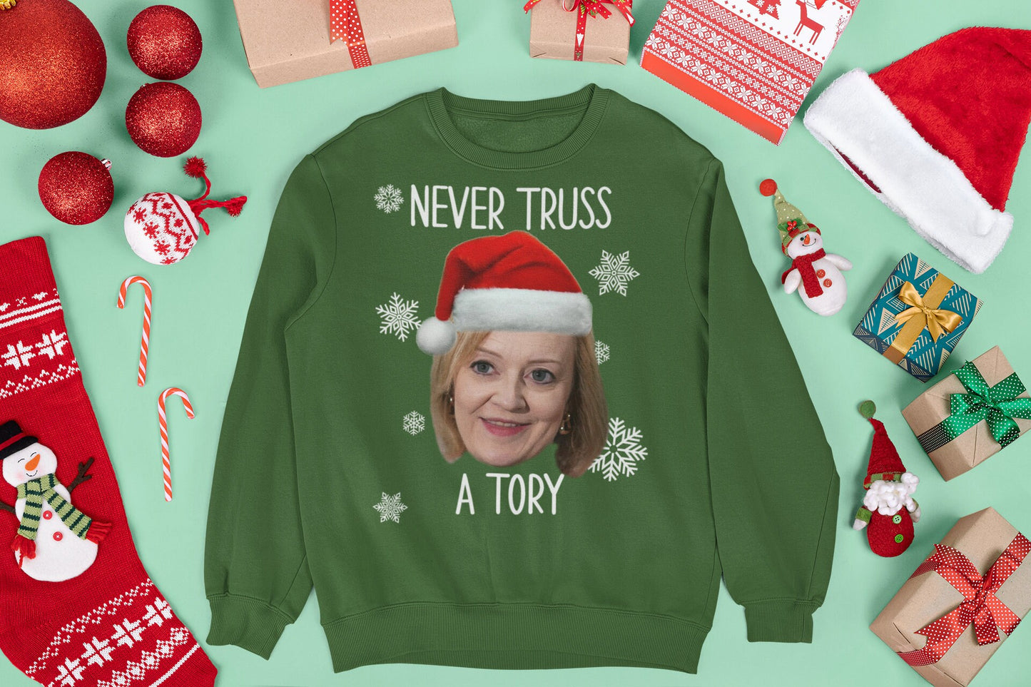 NEVER TRUSS A TORY CHRISTMAS JUMPER