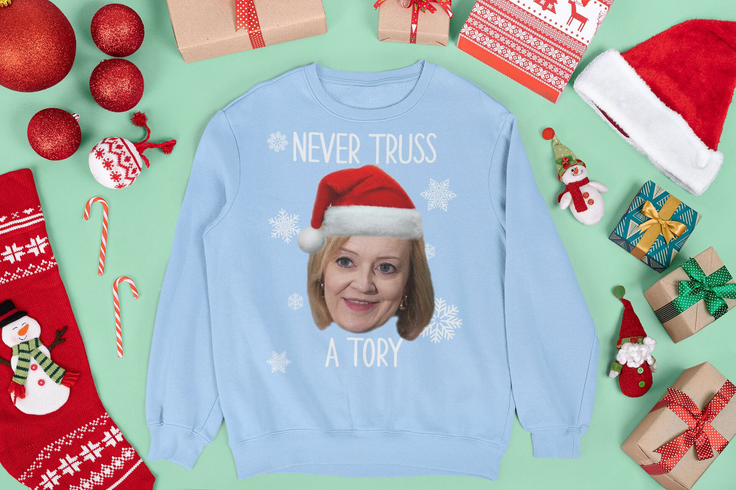 NEVER TRUSS A TORY CHRISTMAS JUMPER