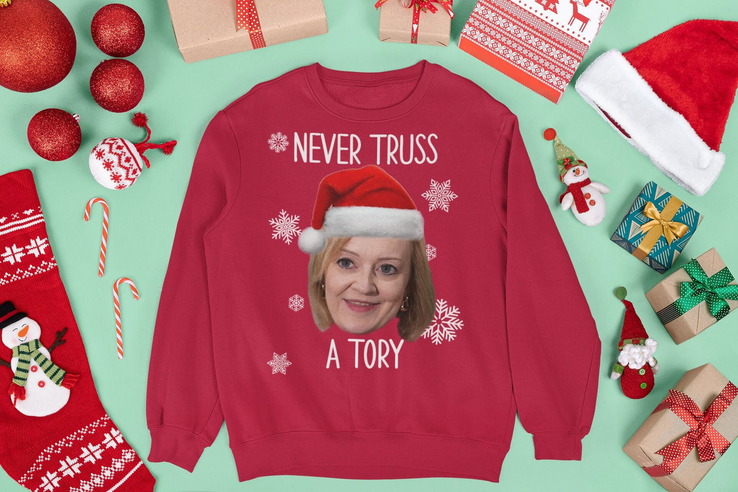 NEVER TRUSS A TORY CHRISTMAS JUMPER