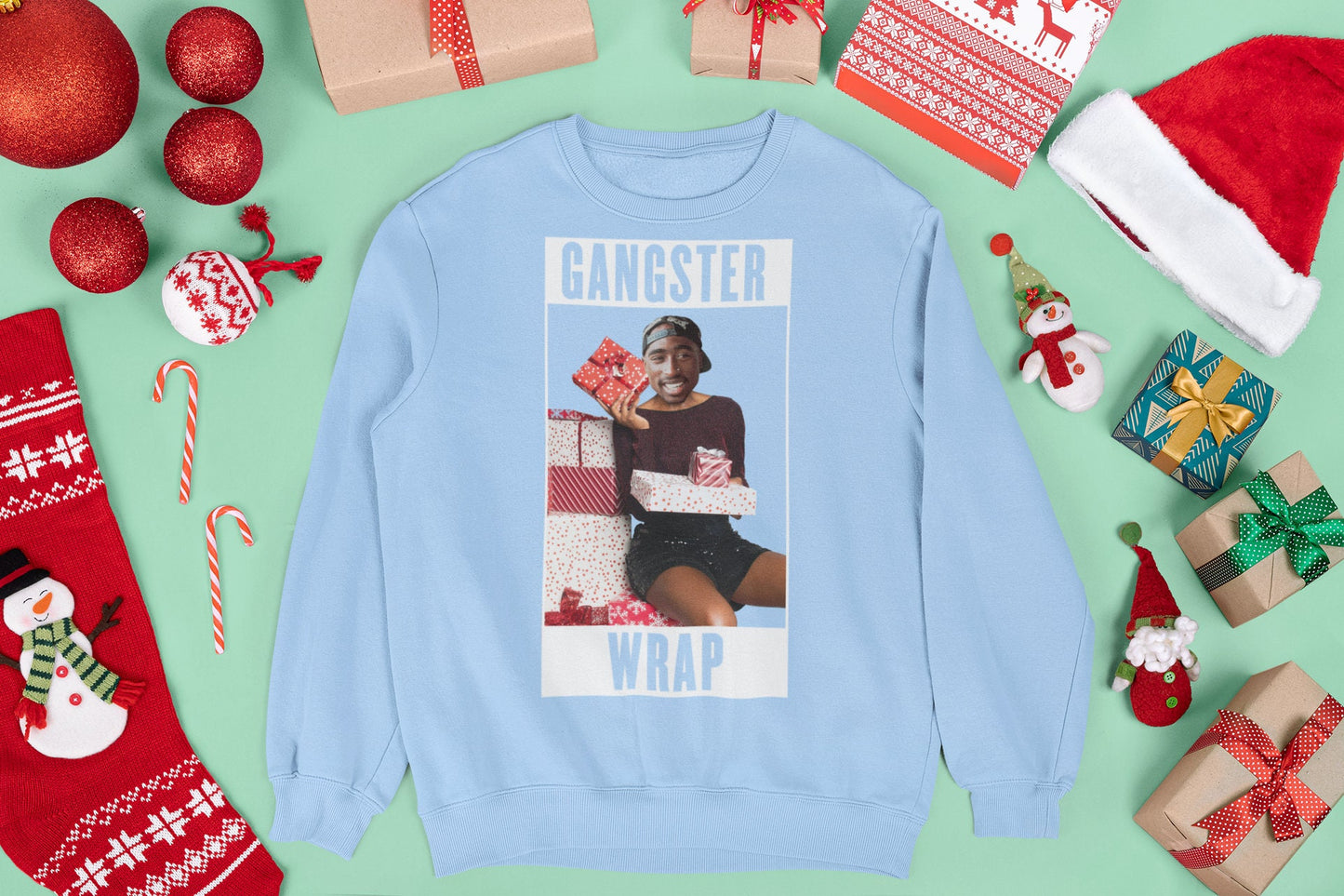 TUPAC GANGSTER WRAP CHRISTMAS JUMPER