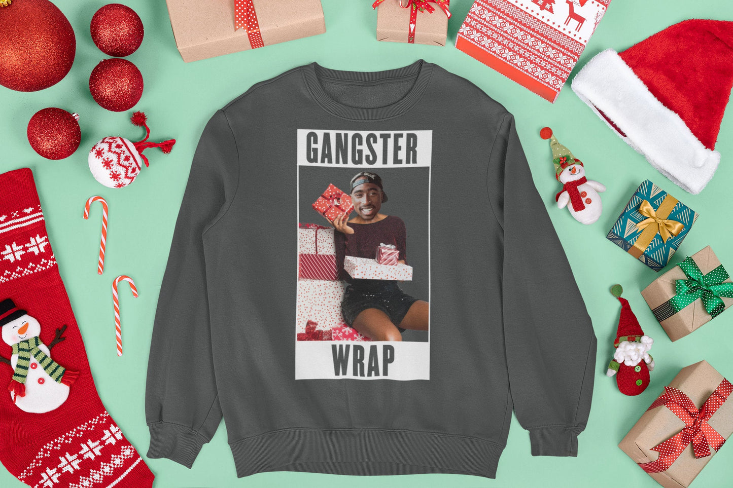 TUPAC GANGSTER WRAP CHRISTMAS JUMPER