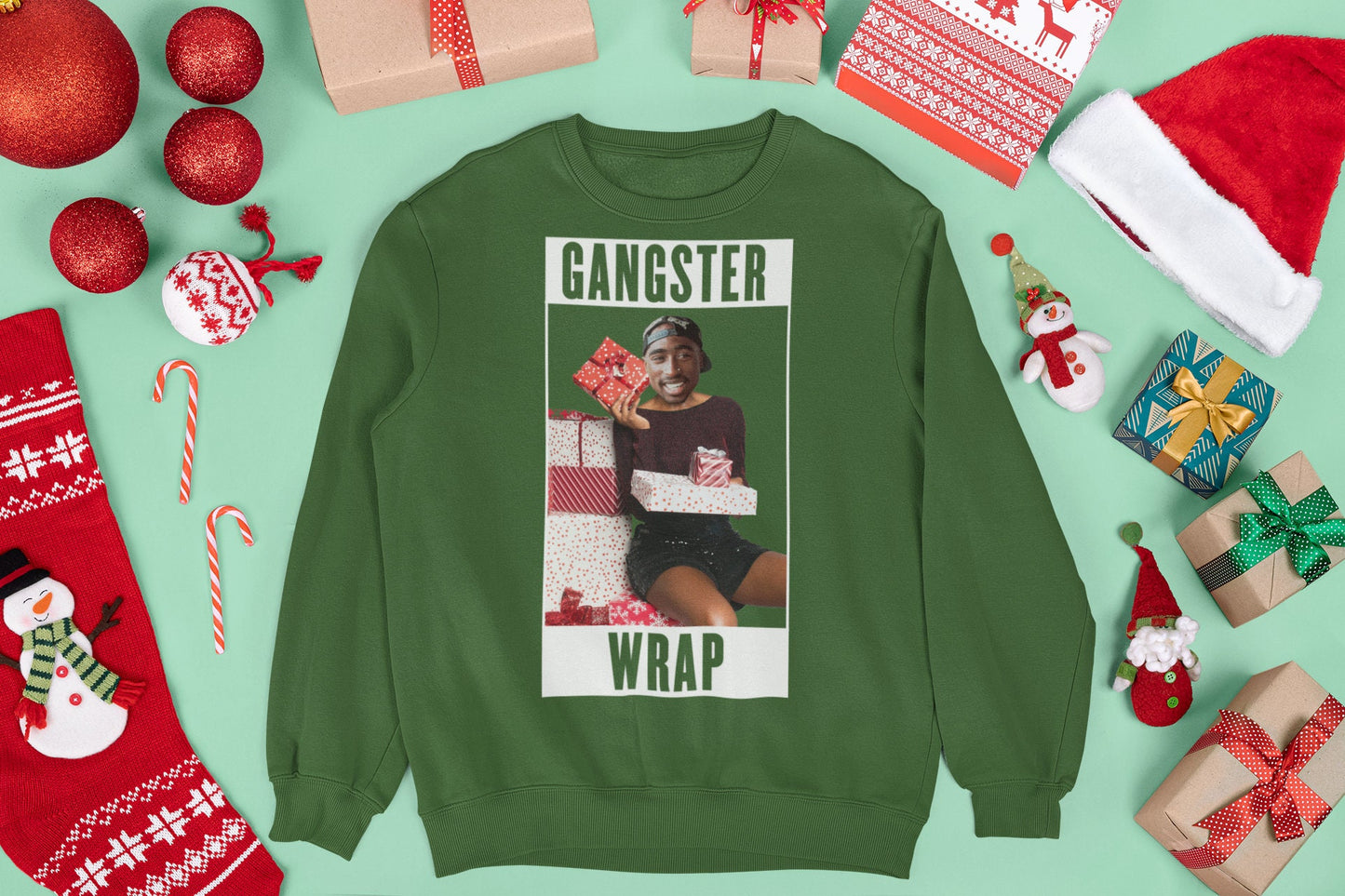 TUPAC GANGSTER WRAP CHRISTMAS JUMPER
