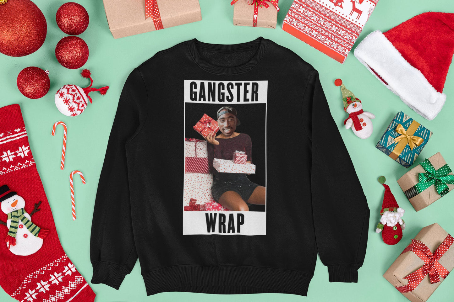 TUPAC GANGSTER WRAP CHRISTMAS JUMPER