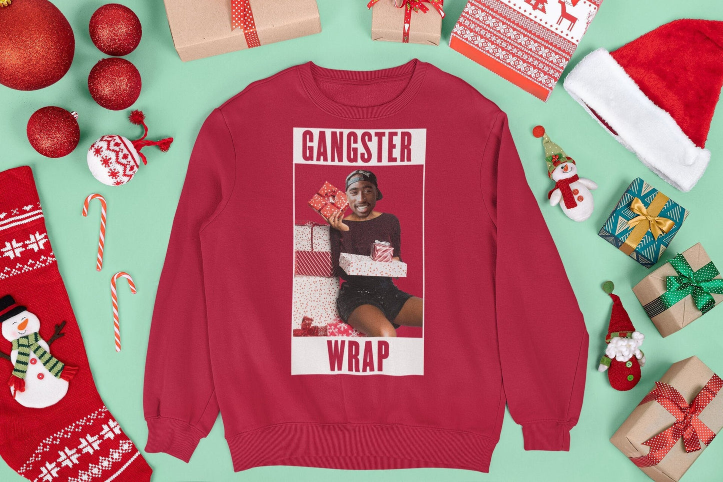 TUPAC GANGSTER WRAP CHRISTMAS JUMPER