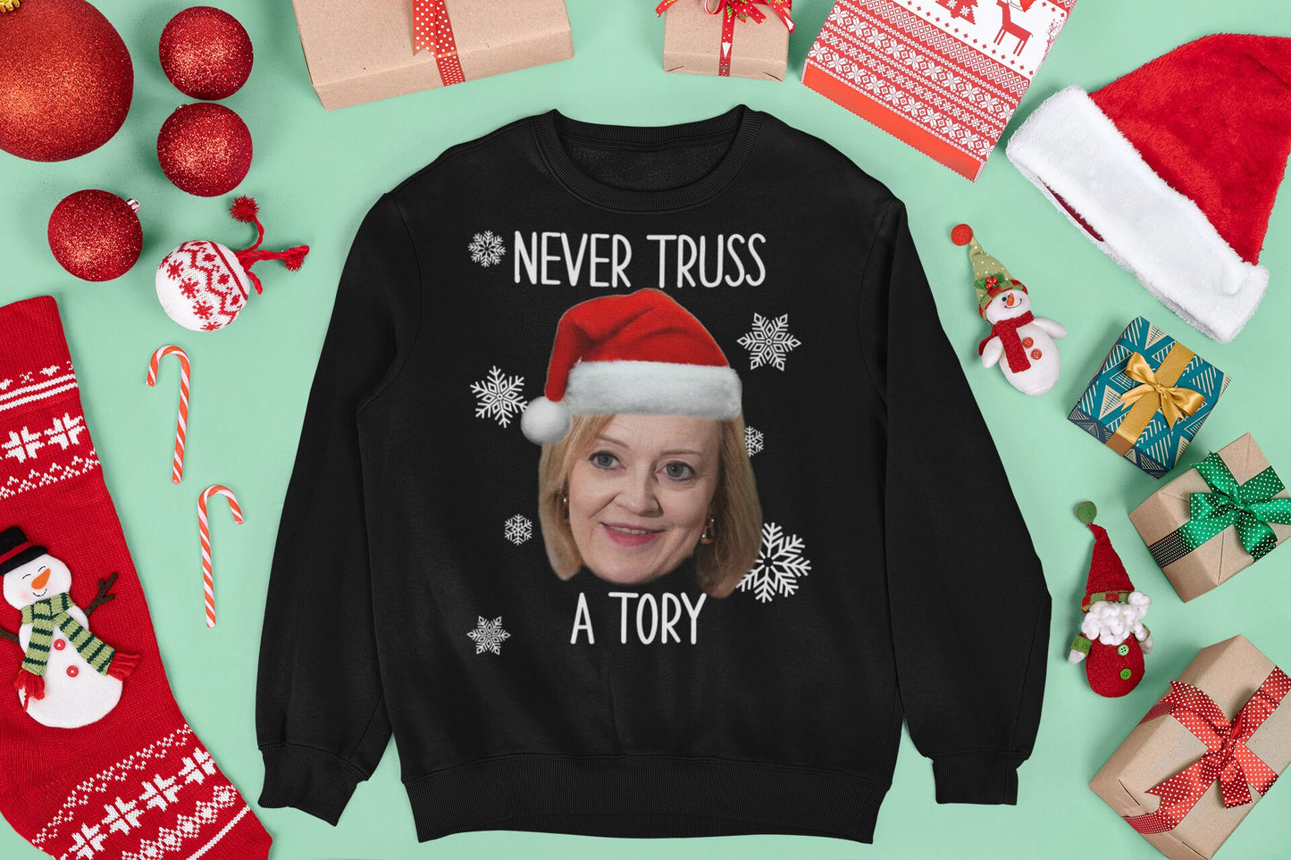 NEVER TRUSS A TORY CHRISTMAS JUMPER