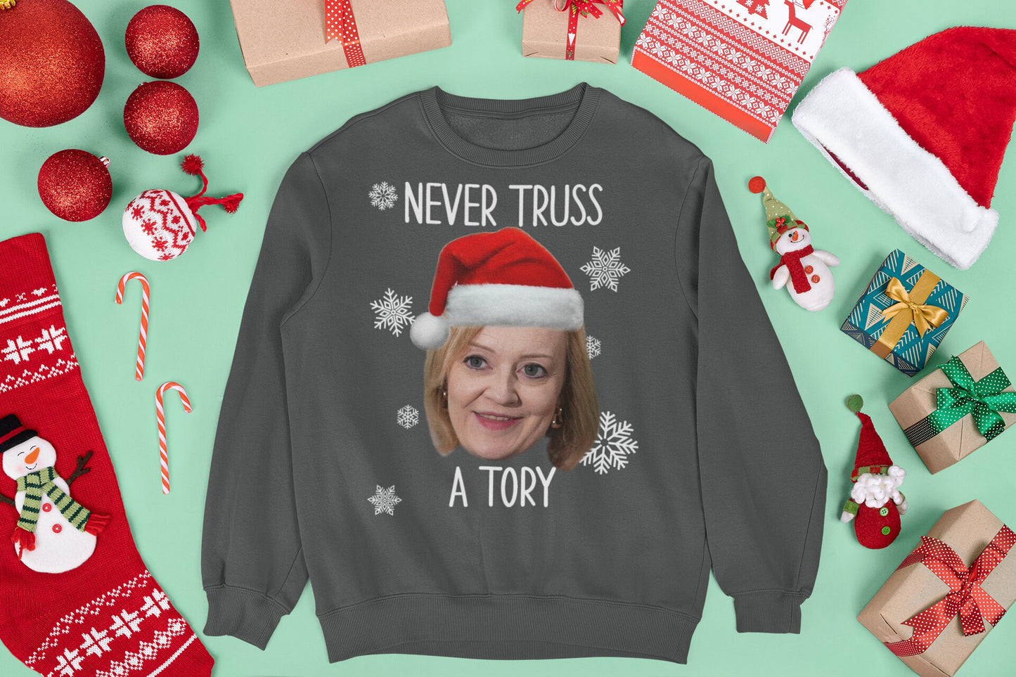 NEVER TRUSS A TORY CHRISTMAS JUMPER
