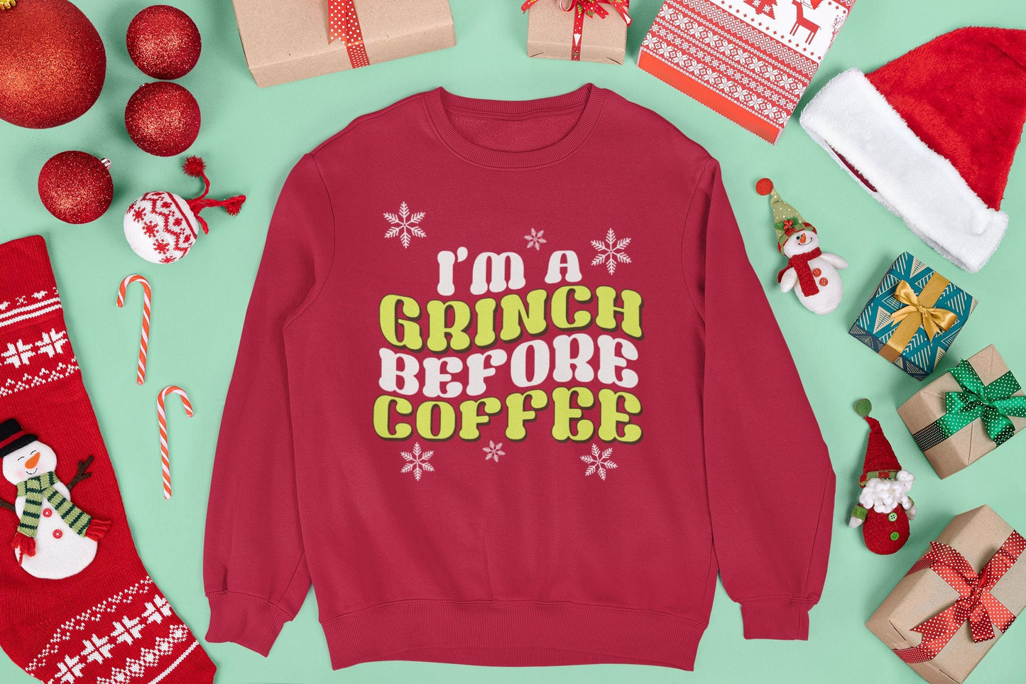 I'M A GRINCH BEFORE COFFEE CHRISTMAS JUMPER