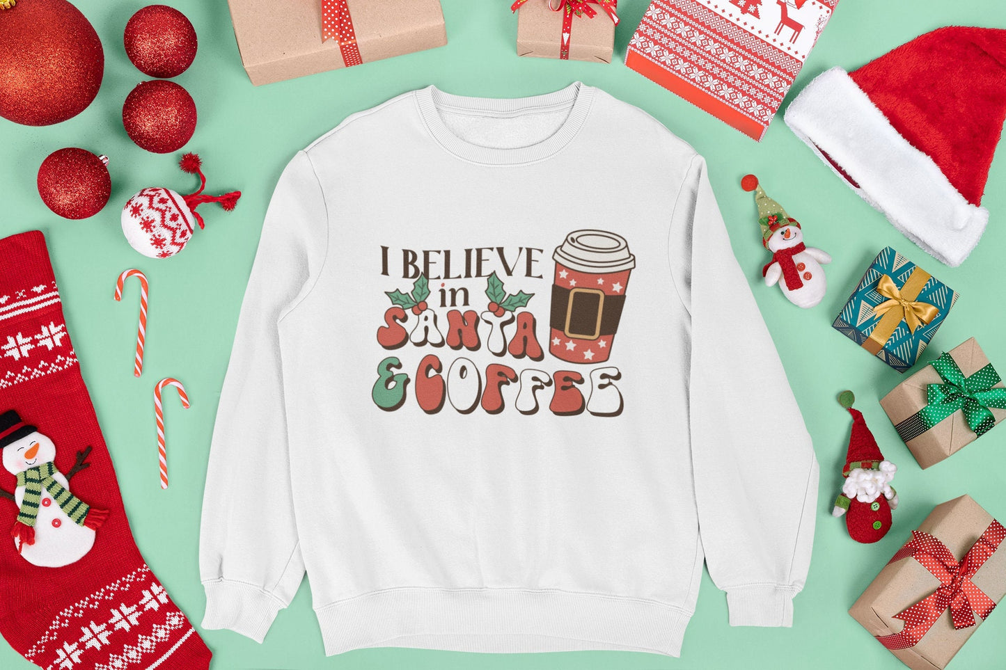I BELIEVE IN SANTA & COFFEE CHRISTMAS JUMPER