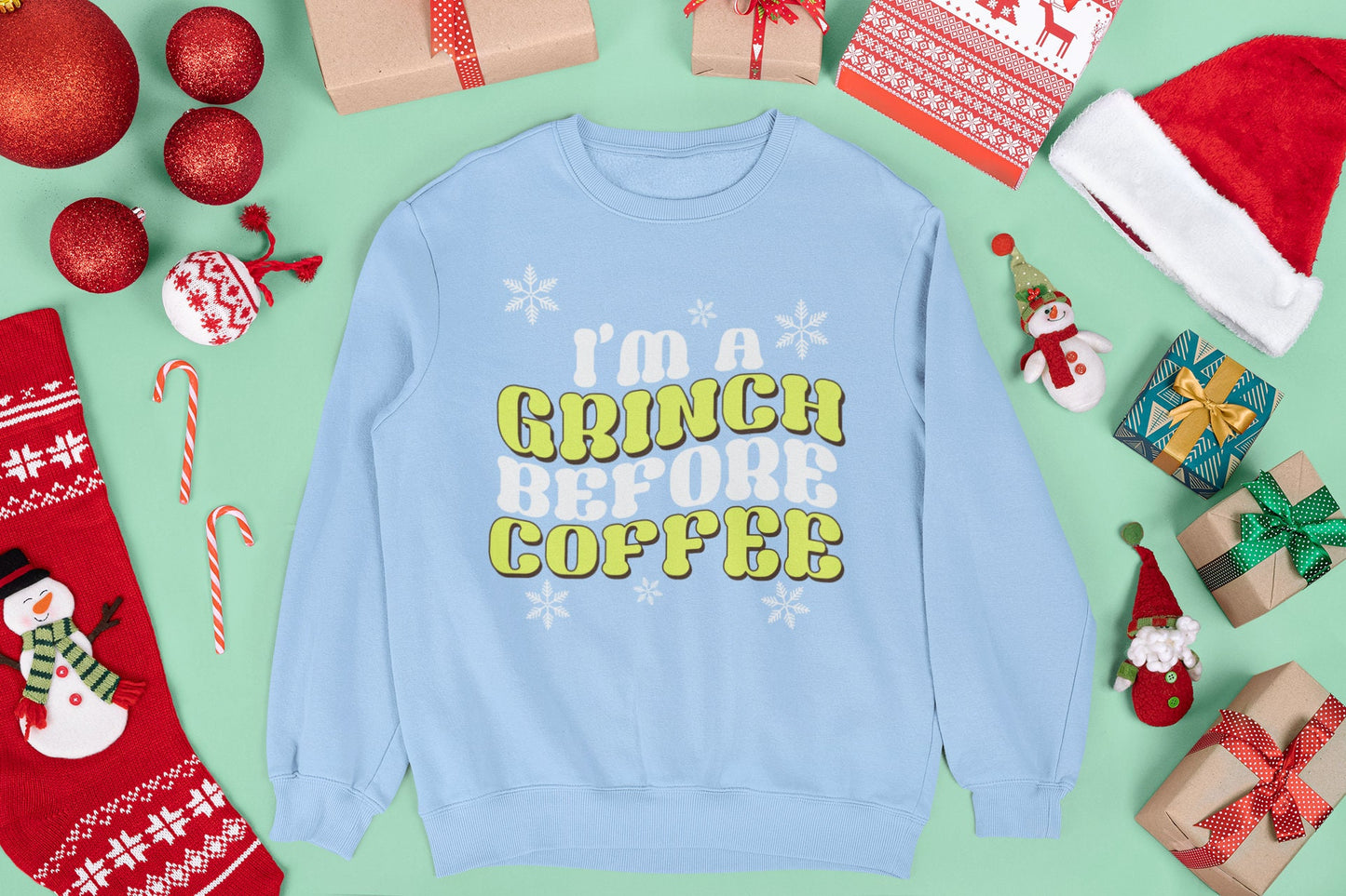 I'M A GRINCH BEFORE COFFEE CHRISTMAS JUMPER