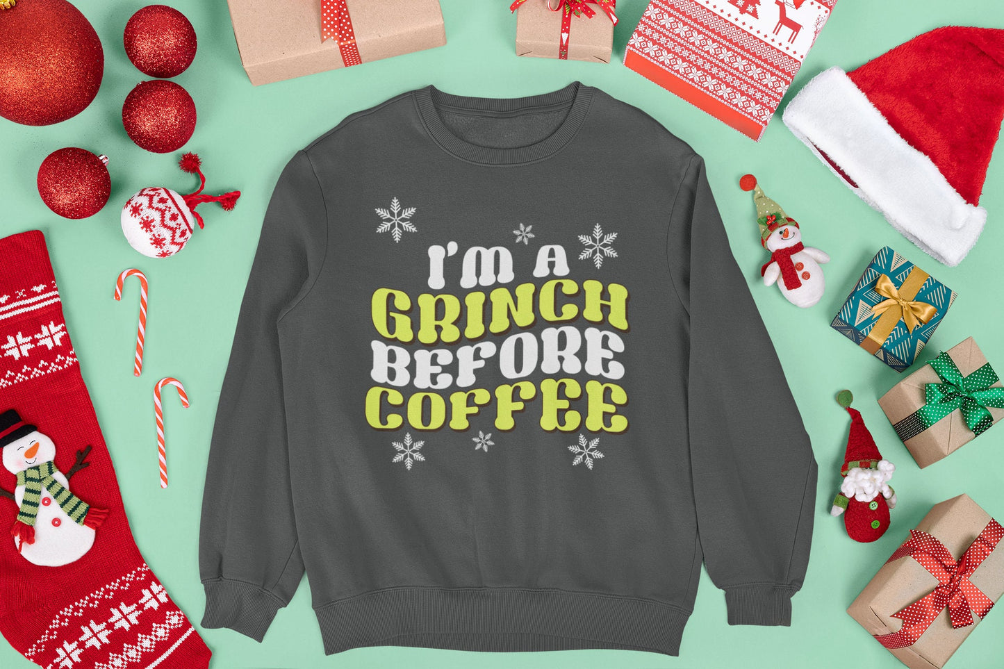 I'M A GRINCH BEFORE COFFEE CHRISTMAS JUMPER