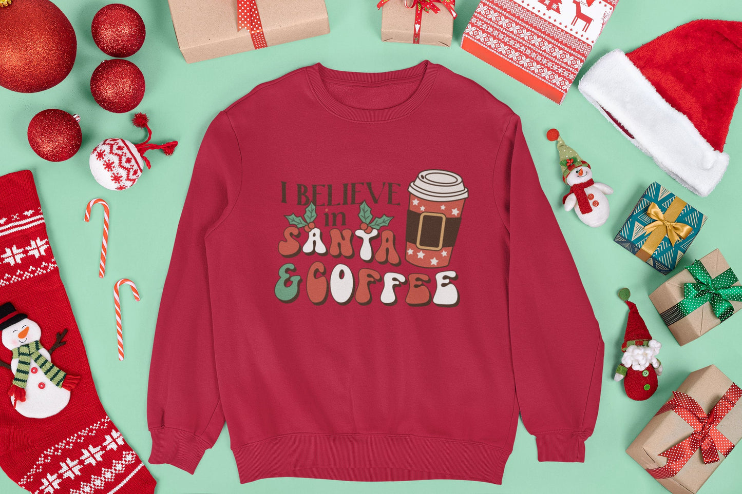 I BELIEVE IN SANTA & COFFEE CHRISTMAS JUMPER