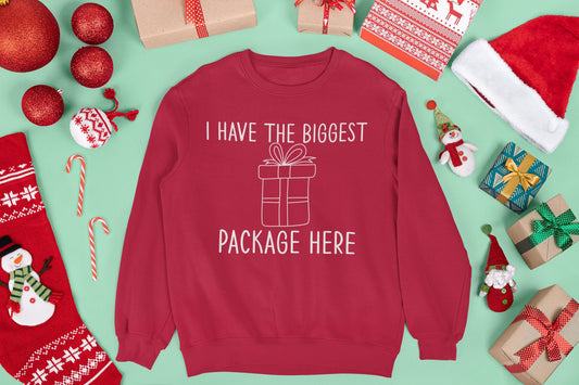 I HAVE THE BIGGEST PACKAGE HERE CHRISTMAS JUMPER